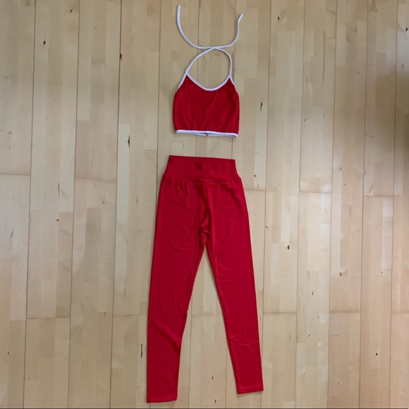 Pants - Red two-piece halter and legging set